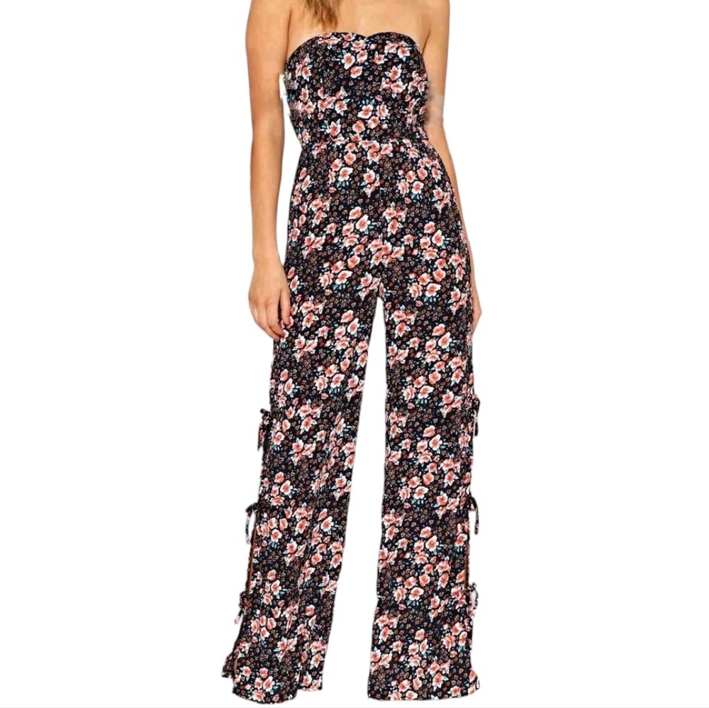 Nasty Gal Going Daisy For You Jumpsuit, Floral Strapless Feminine Side Ties